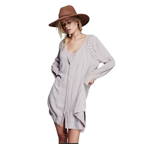 FREE PEOPLE Courtney Victorian Shirt Dress Eyelet Lace High Low Boho, Small - Picture 1 of 11